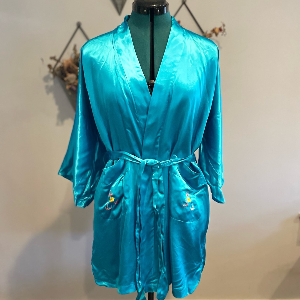 Blue Flowy hand embroidered Golden Bee Robe Intimates - Picture 3 of 7